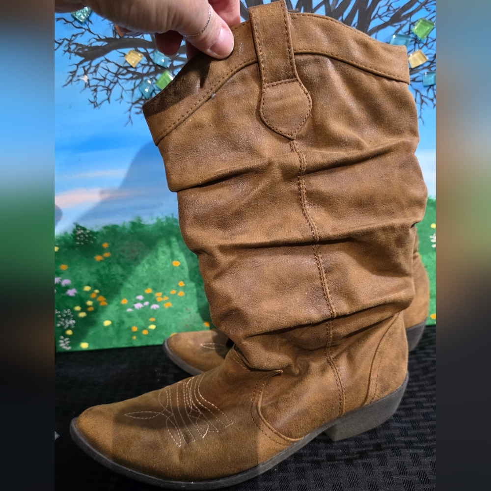Brown Suede Slouch Boots